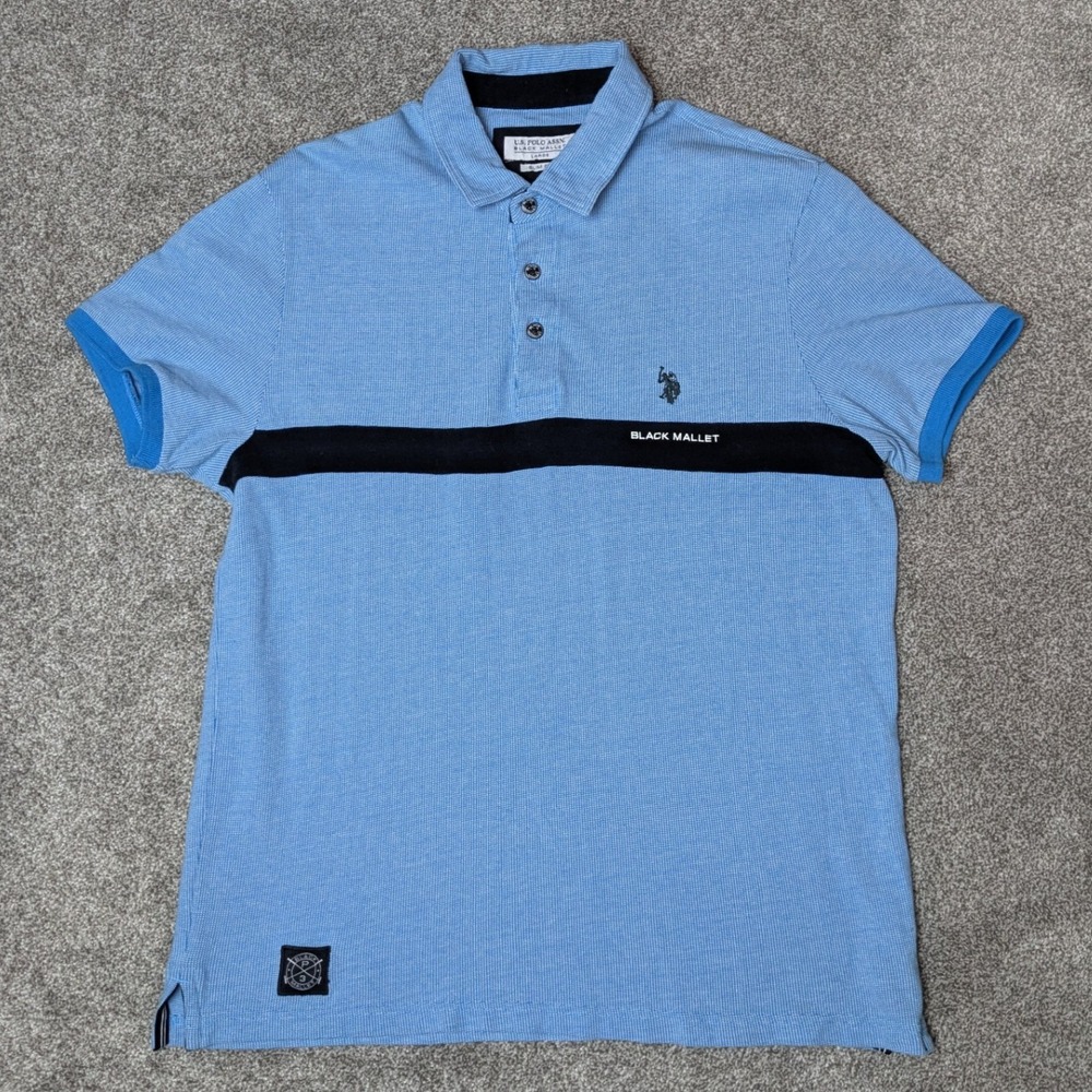 US Polo Assn Black Mallet Polo‎ Shirt Slim Fit Preppy Casual Blue Mens Large